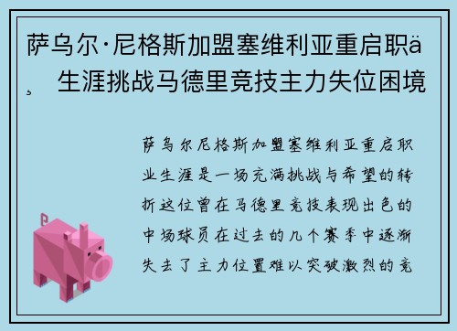 萨乌尔·尼格斯加盟塞维利亚重启职业生涯挑战马德里竞技主力失位困境 萨乌尔·尼格斯加盟塞维利亚重启职业生涯挑战马德里竞技主力失位困境